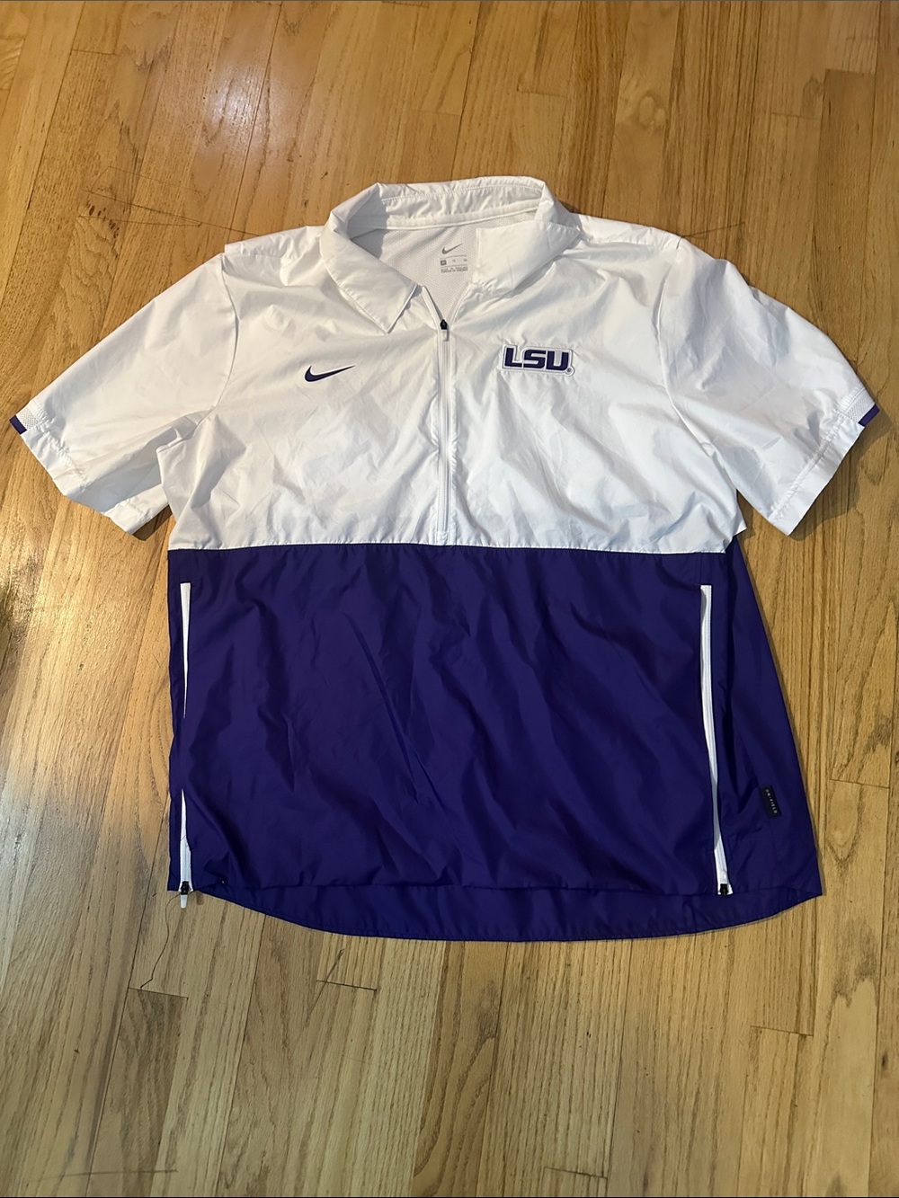 Nike White & Purple LSU Half-Zip Windbreaker Polo